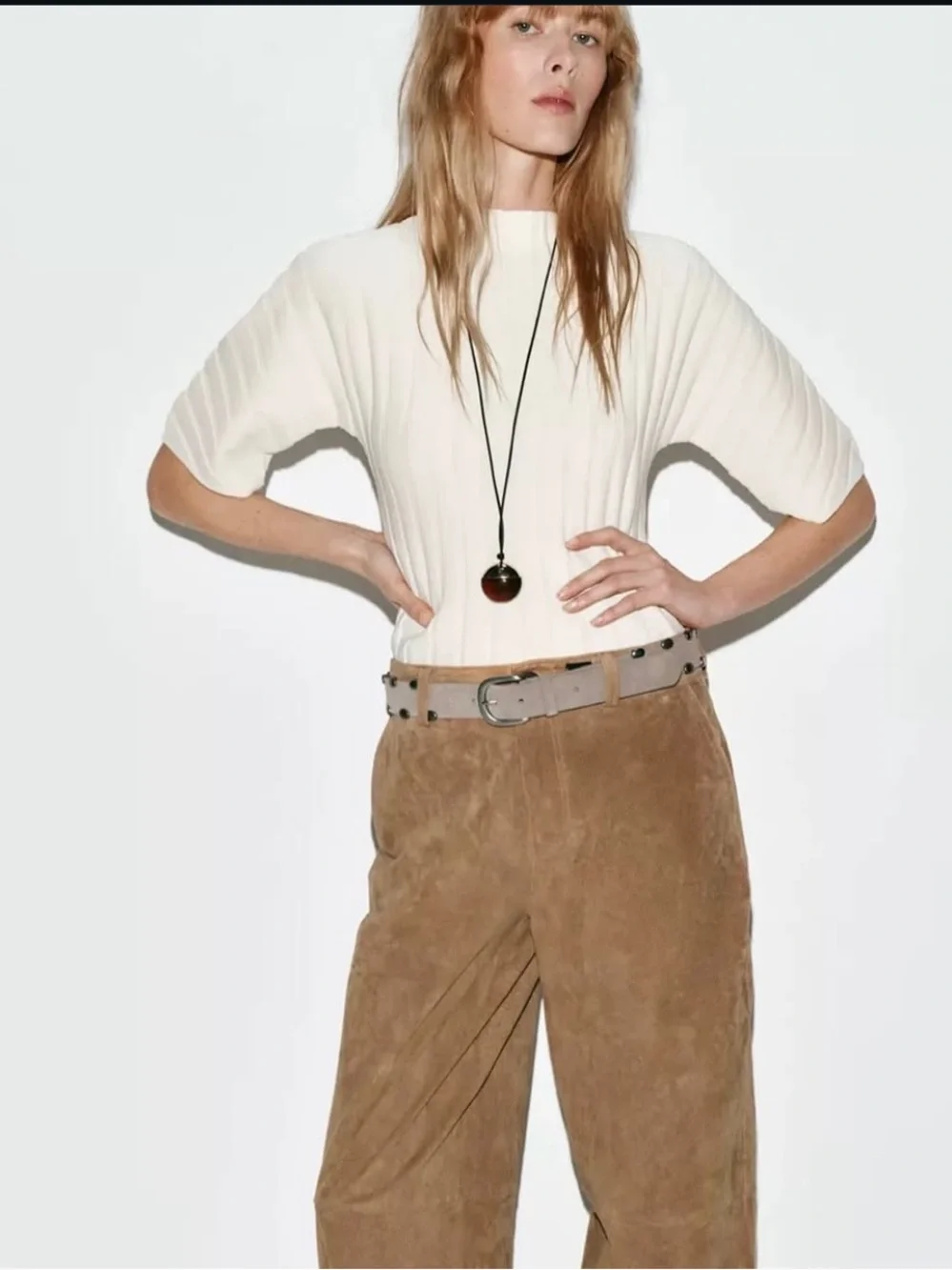 Cream ribbed top